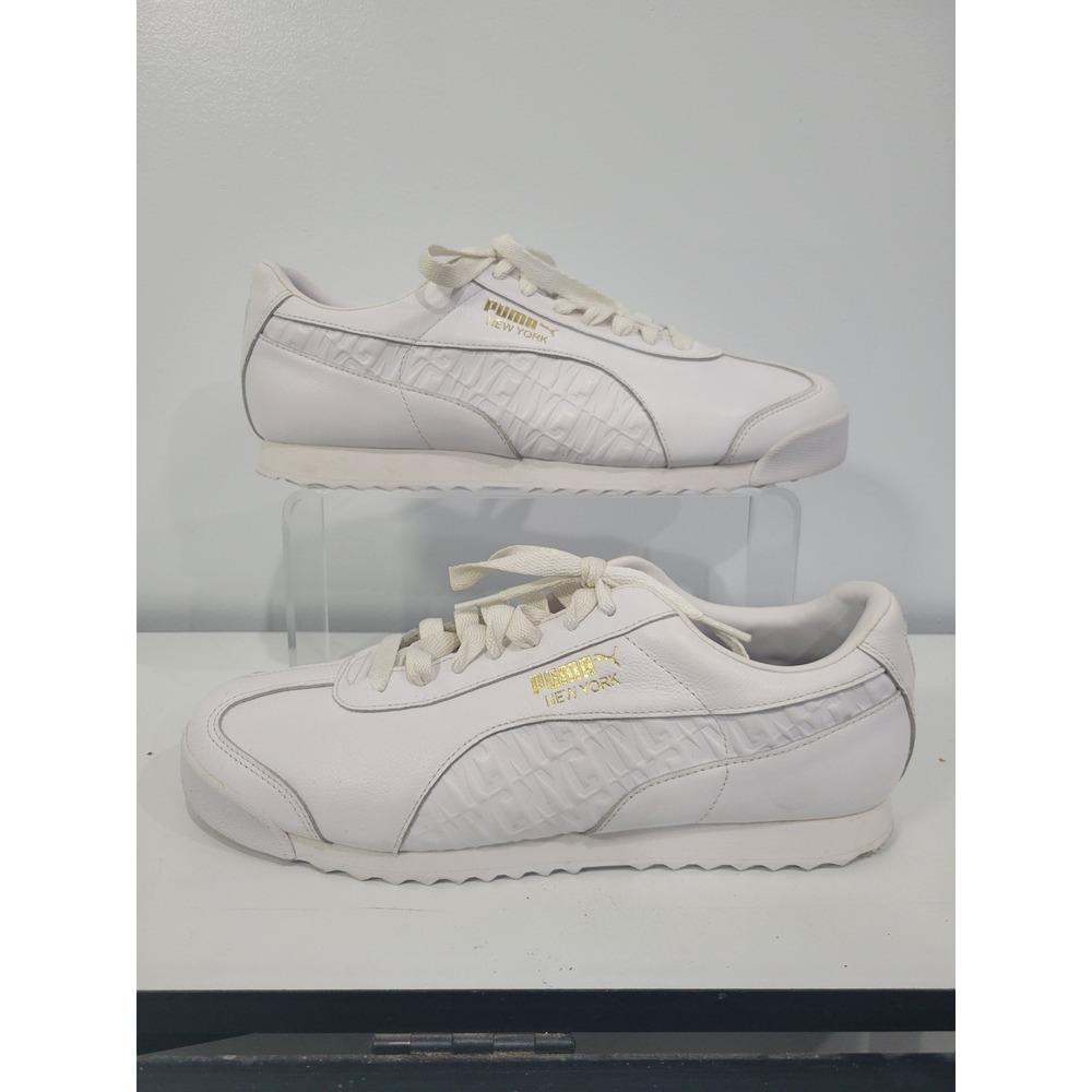 Puma Roma New York City White Gold Leather Sneakers‎ 375551-01 Mens 10.5
